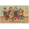 n°27417 - Carte Gaufrée - MSIB - Prosit Neujahr - Enfants assis sur un mur jouant de la musique