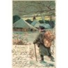 n°27425 - Carte Gaufrée - Mailick - Fröhliche Weihnachten - Homme portant des paquets, marchant vers une maison