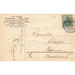n°27427 - Carte Gaufrée - Noël - Fröhliche Weihnachten - Cerfs près d'une grille d'une grande maison