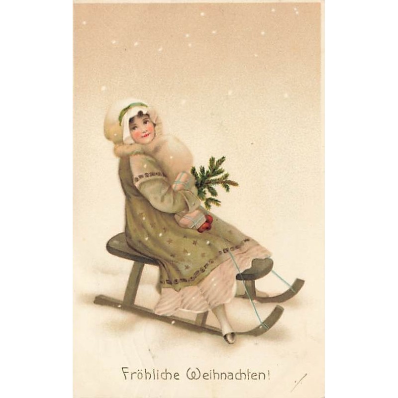 n°27430 - Noël - Fröhliche Weihnachten - Jeune fille sur une luge