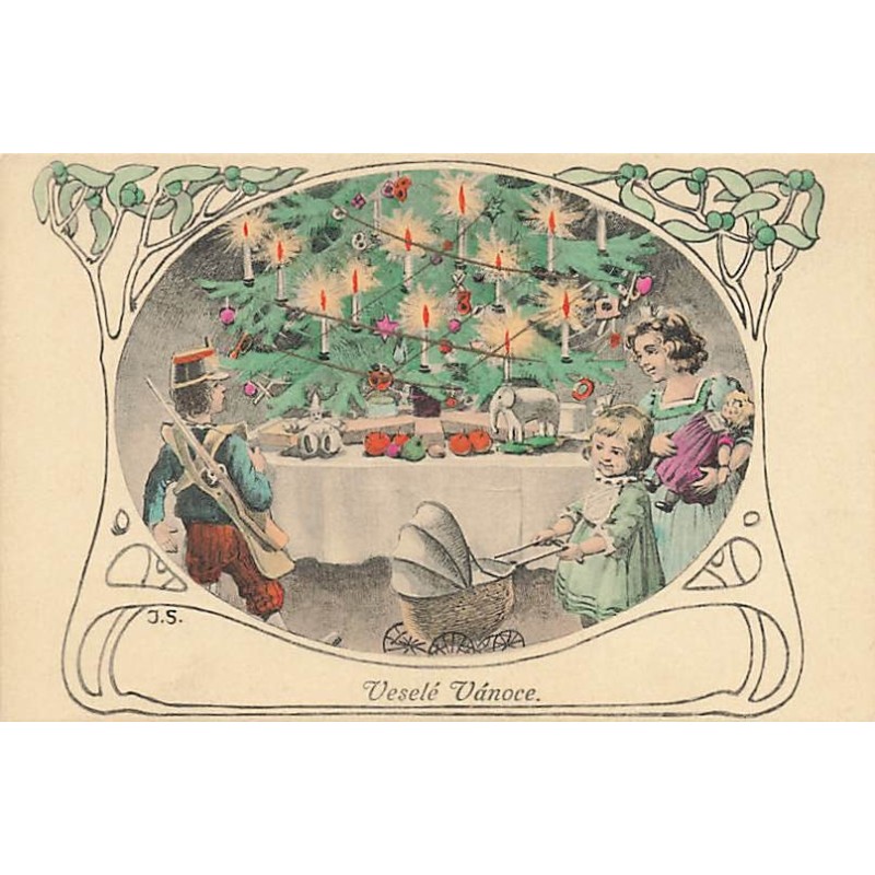n°27434 - J.S. - Veselé Vanoce - Enfants autour d'un sapin, jouant avec leurs jouets