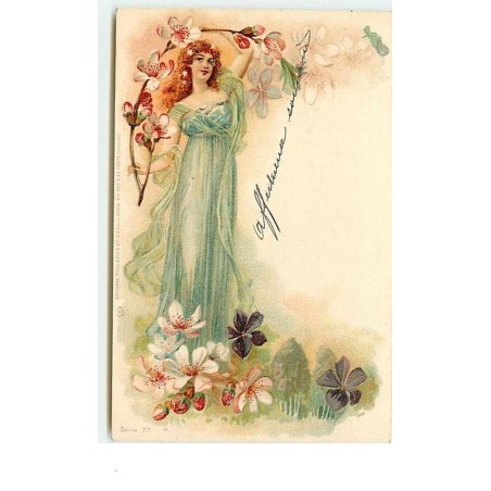 n°13067 - Art Nouveau - Raphael Tuck - Jeune femme avec des fleurs