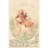 n°27441 - Pâques - Serie 551 - Fröhliche Ostern - Deux jeunes filles et un lièvre dans un oeuf sur l'eau
