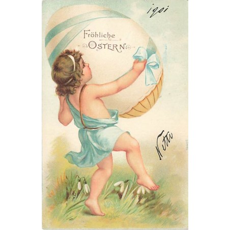 n°27442 - Pâques - Fröhliche Ostern - Enfant portant un oeuf