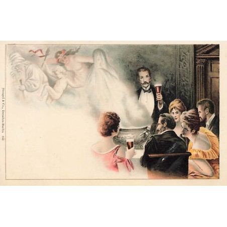 n°27445 - Stengel & Co - Hommes et femmes trinquant lors d'un dîner - Changement d'Année
