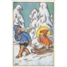 n°27448 - Fantaisie -  MFK - Ange tirant une fillette assise sur une luge