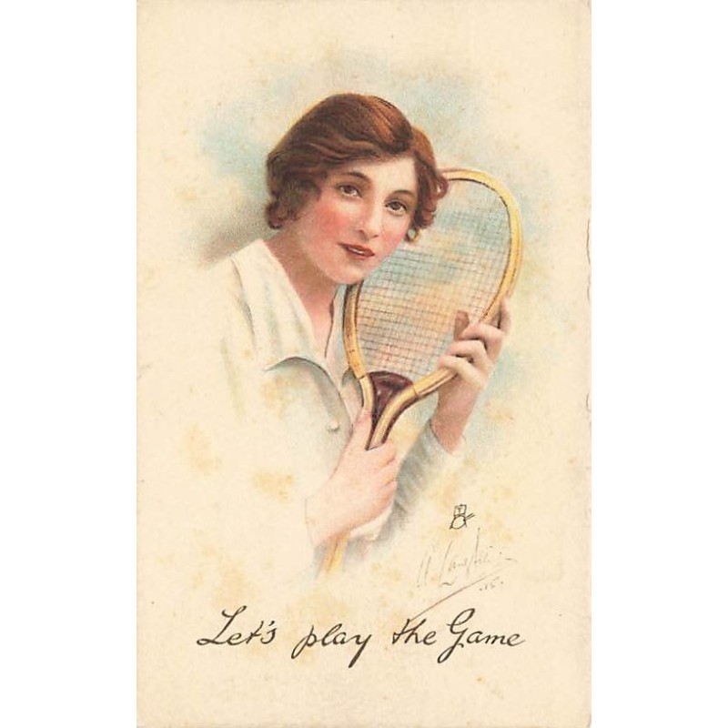 n°27456 - Fantaisie - Aquarette - Let's play the game - Jeune femme tenant une raquette de tennis