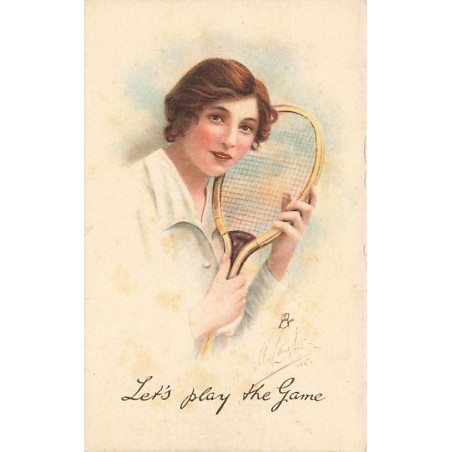 n°27456 - Fantaisie - Aquarette - Let's play the game - Jeune femme tenant une raquette de tennis