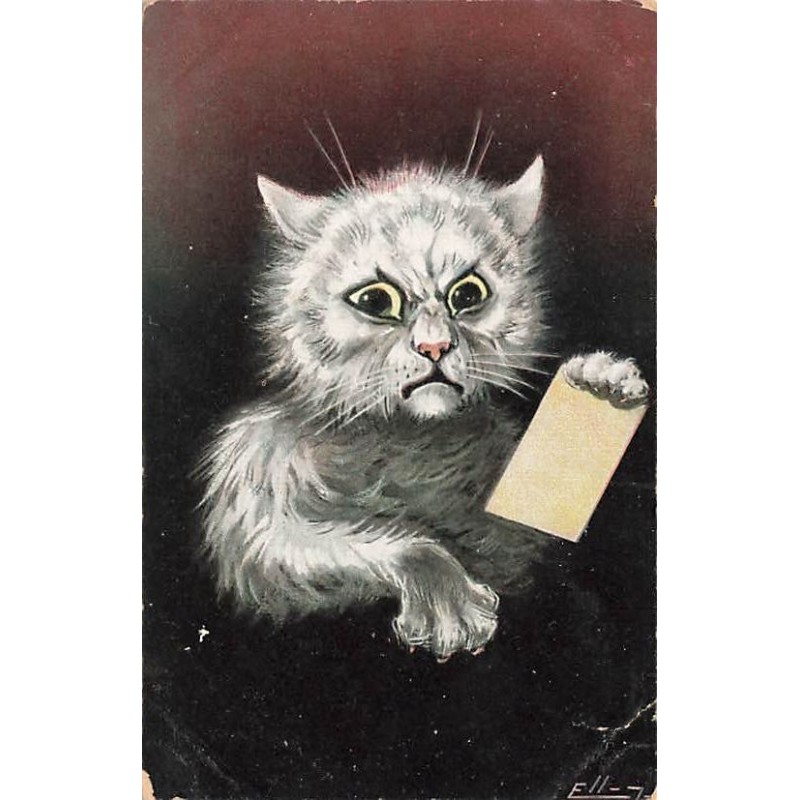 n°27457 - Illustrateur - Ellam - Chat faisant la tête tenant un  papier - Carte vendue en l'état