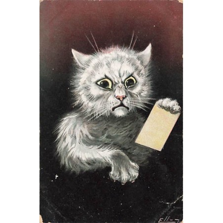 n°27457 - Illustrateur - Ellam - Chat faisant la tête tenant un  papier - Carte vendue en l'état