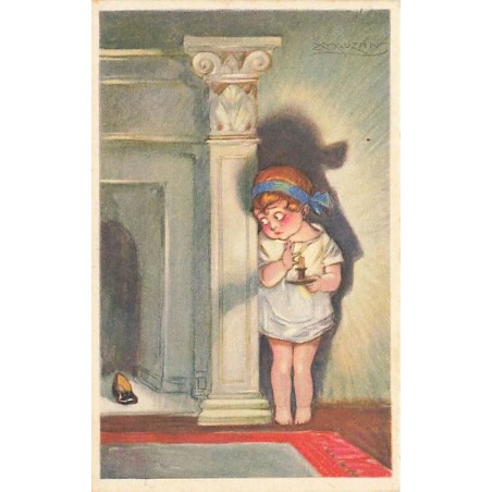 n°27458 - Illustrateur - L.A. Mauzan - Fillette cachée s'éclairant d'une bougie