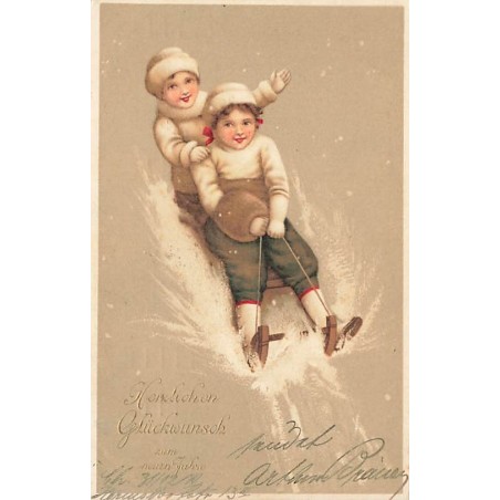 n°27462 - Nouvel An - Herzlichen Glückwunsch zum neuen Jahre - Enfants sur une luge