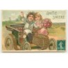 n°13090 - Carte Gaufrée - Amitié Sincère - Couple dans une voiture