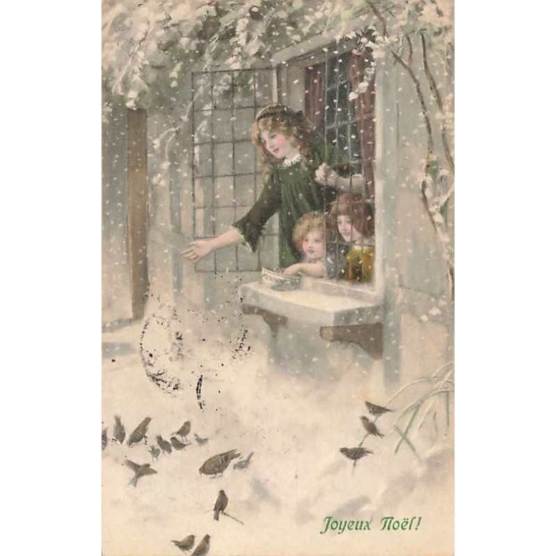 n°27465 - MM Vienne 330 - Joyeux Noël - Enfants donnant à manger à des oiseaux sous la neige