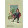 n°27469 - Carte Gaufrée - 131 - Fröhliche Weihnachten - Garçon tirant une fillette assise sur une luge