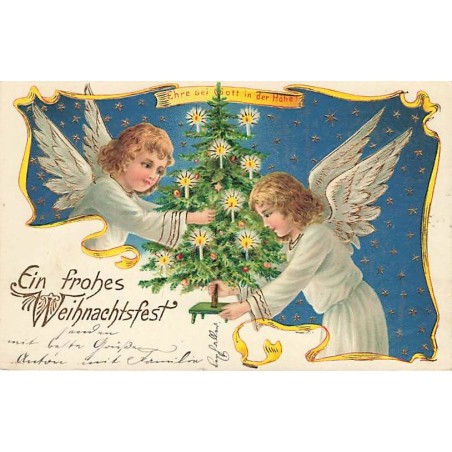 n°27473 - Carte Gaufrée - Noël - Ein Frohes Weihnachtsfest - Anges décorant un sapin