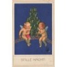 n°27483 - Flatscher - Stille Nacht - Anges près d'un sapin, l'un jouant du pipeau, l'autre tenant une poupée