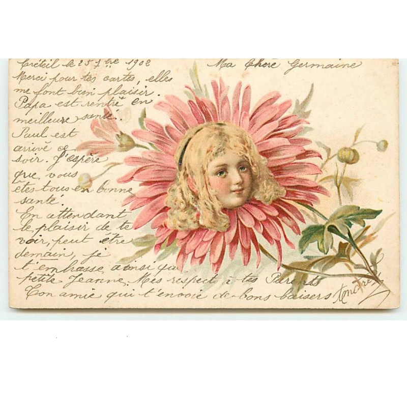 n°13094 - Portrait d'une fillette au coeur d'une fleur