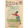 n°27488 - Fantaisie - Homme noir montant sur un grand bi - Vélo