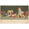 n°27490 - Fantaisie - Fillette assise au milieu de ses jouets - Teddy Bear - Eléphant