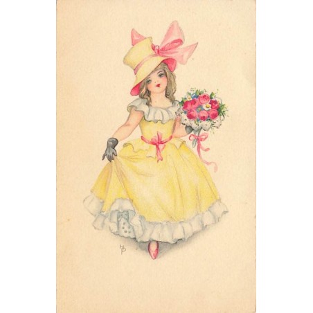 n°27493 - Fantaisie - Hannes Petersen - Jeune fille portant un bouquet de roses