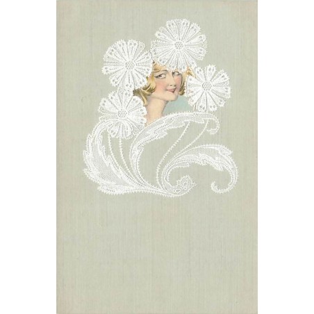 n°27508 - Fantaisie - Art Nouveau - Portrait d'une femme au milieu de fleurs en dentelle