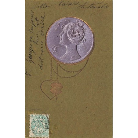 n°27510 - Carte Gaufrée - Fantaisie - Art Nouveau - Femme de profil dans un médaillon