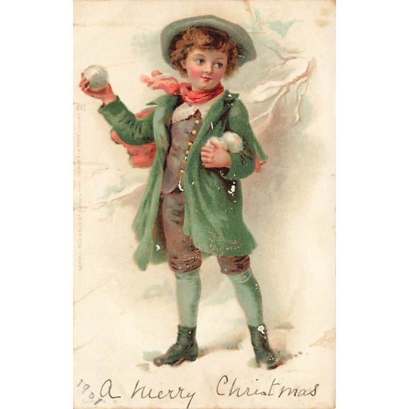 n°27528 - Noël - Raphaël Tuck - Jeune garçon avec des boules de neige