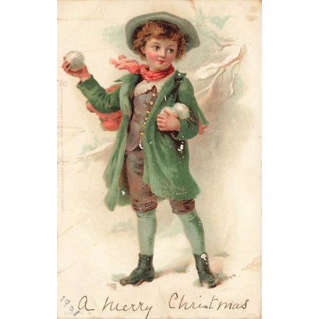 n°27528 - Noël - Raphaël Tuck - Jeune garçon avec des boules de neige