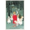 n°27529 - Flatscher - Die besten Weihnachtsgruss - Procession d'anges vers une église au milieu de la forêt