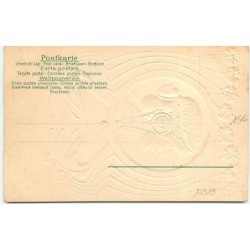 n°10319 - Carte Illustrateur Gaufrée - Art Nouveau - Femme dans un médaillon - Fonf doré/femme verte