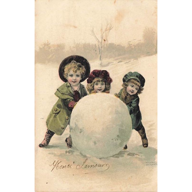 n°27542 - Fantaisie - Hegedus Geiger - Enfants faisant une grosse boule de neige