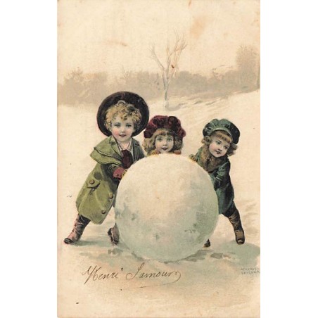 n°27542 - Fantaisie - Hegedus Geiger - Enfants faisant une grosse boule de neige