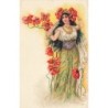 n°27545 - Carte Gaufrée - Fantaisie - Jeune femme jouant avec des coquelicots - Art Nouveau