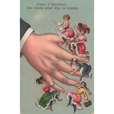 n°27549 - Fantaisie - Surréalisme - Coeur d'Artichaut - Une feuille pour tout le monde - Main avec des Femmes
