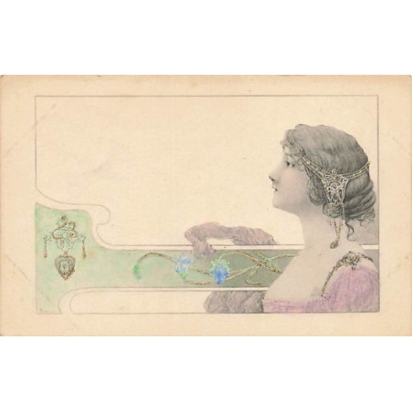 n°27557 - Illustrateur - Art Nouveau - Jeune femme de profil portant un bijou dans les cheveux