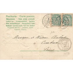 n°27577 - Carte Gaufrée - Bonne Année 1904 - Anges sonnant une cloche au-dessus d'un village