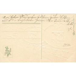 n°27584 - Carte Gaufrée - Fröhliche Ostern - Train avec des poussins dans des coquilles sur les wagons