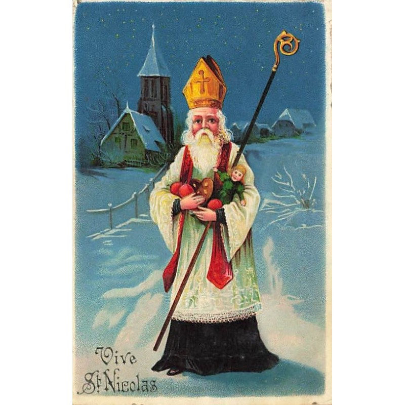 n°27587 - Vive Saint-Nicolas - Saint-Nicolas portant une poupée et des des pommes