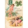 n°27589 - Carte Gaufrée - 7191 - Fantaisie - Souvenir d'amitié - Anges près de trèsfles