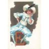 n°27592 - Fantaisie - Jeune femme assis sur la lettre E - Alphabet