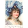 n°27593 - Fantaisie - Portrait d'une jeune femme avec un chapeau orné de plumes