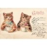 n°27594 - Animaux - Chat - Deux chats buvant un chocolat chaud dans des tasses