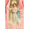 n°27607 - Carte Gaufrée - Nouvel An - Trois jeunes filles, deux tenant des flûtes de Champagne