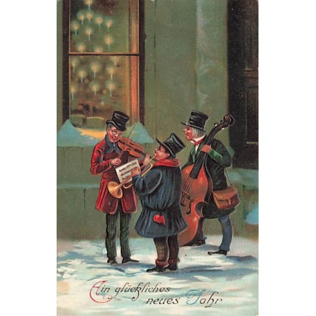 n°27612 - Carte Gaufrée - Nouvel An - Hommes jouant de la musique dans la rue