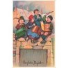 n°27614 - Carte Gaufrée - Nouvel An - Ein frohes Neujahr - Enfants chantant assis sur un mur