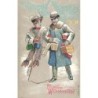 n°27623 - Carte Gaufrée - Noël - Fröhliche Weihnachten - Couple portant des paquets, et marchant sous la neige