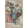 n°27624 - Carte Gaufrée - Noël - Fröhliche Weihnachten - Couple achetant des cadeaux sous la neige