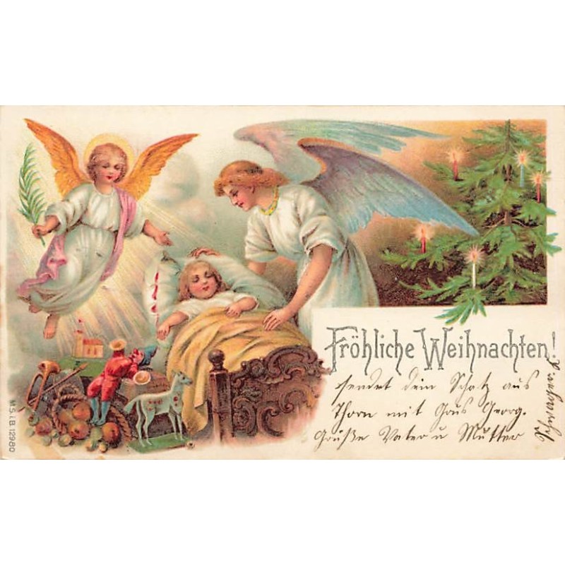 n°27628 - MSIB 12980 - Fröhliche Weihnachten - Ange et ange gardien veillant sur une fillette endormie
