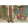 n°27632 - Carte Gaufrée - Fröhliche Weihnachten - Père Noël tirant un luge chargée de cadeaux, dans la forêt